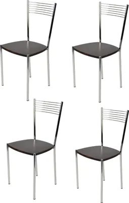 Immagine prodotto di t m c s Tommychairs - Set di 4 sedie moderne ELEGANCE per cucina e sala da pranzo, robusta struttura in acciaio cromato, seduta in legno color wengé