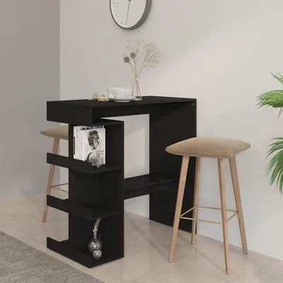 Productafbeelding van Bartafel met Opbergrek - Keukentafel Hoge Tafel - Kleine Ruimtes - Drie Legplanken - 100 x 50 x 1015 cm