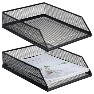 Produktbild von 2 Stück Schwarze Metall Dokumentenablage Stapelbar Schreibtisch Organizer