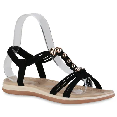 Produktbild von VAN HILL Damen Sandalen Riemchensandalen Zierperlen Sommer-Schuhe 838480, Farbe: Schwarz, Größe: 40