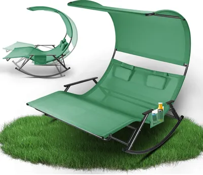 Immagine prodotto di Clanmacy Lettino doppio Lettino doppio ergonomico Design curvo per 2 persone  Lettino da giardino con tettuccio parasole Resistente alle intemperie 250 kg max. Verde