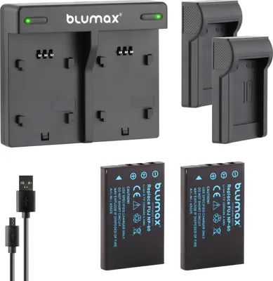 Produktbild von 2x Akku + Lader für Fuji NP-60 Fujifilm Finepix F601,  M603 1200 mAh (3,7V)