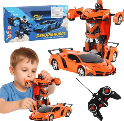 Image de Voiture Robot RC 2 en 1 Orange télécommandée drift lumières sons transformation jouet interactif enfant cadeau