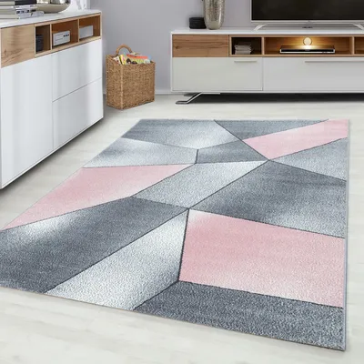 Zdjęcie produktu dla Ayyildiz | Dywan nowoczesny Beta - 120 cm x 170 cm - Różowo-szary - Miękki - Geometryczny design
