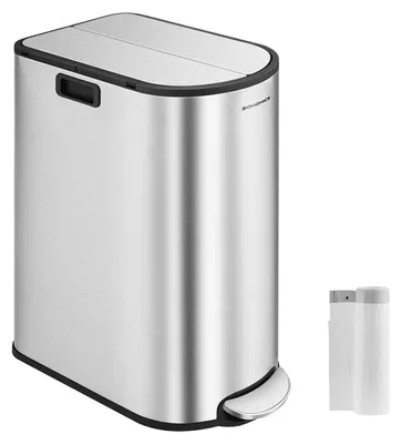 Produktbild von Küchenabfallbehälter mit 2 Fächern, silberfarbener Stahl, Pedal, 20/30 l, 7,3 kg