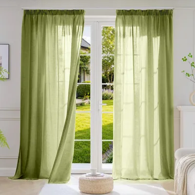Leinen-Vorhang 35% 140x260 cm 2er-Set olivgrün halbtransparent