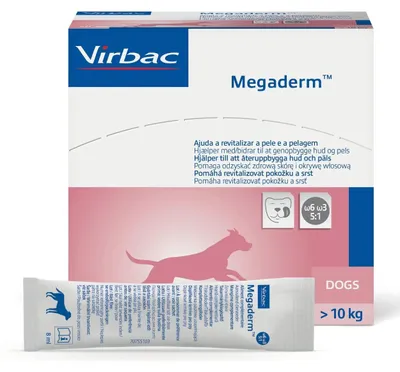 Zdjęcie produktu dla Virbac Megaderm 28x8ml Suplement Dla Psów Powyżej 10kg Kwasy Tłuszczowe Wzmacniające Skórę i Sierść