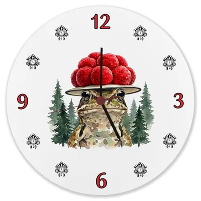 Produktbild von Grasfrosch mit Bollenhut Wanduhr aus Alu Schwarzwald Motiv