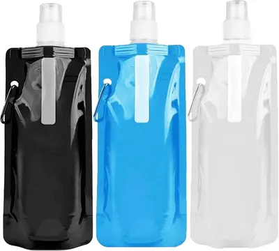 Produktbild von Trinkflasche Faltbare Trinkflasche, 500 ml, faltbar, Unisex, BPA-freie Wasserflasche mit Clip, für Festivals, Camping, Wandern, Abenteuer, 3