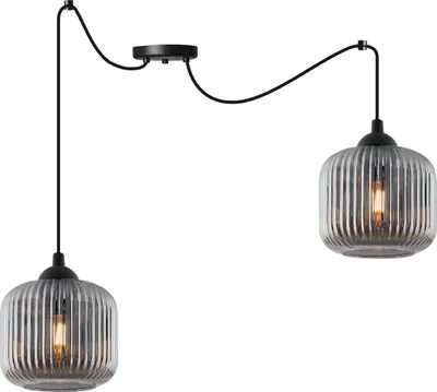 Immagine prodotto di Lampada a sospensione RIFFLE a ragno, nera, a 2 luci, cilindro in vetro grigio, E27