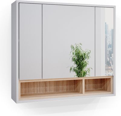Vicco Badspiegelschrank Beatrice, 80 x 72 cm, Weiß/Sonoma