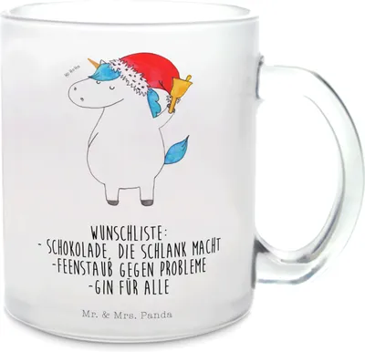 Produktbild von Mr. & Mrs. Panda Pott Einhorn Weihnachtsmann - Transparent - Geschenk, Unicorn, Nikolaus, Tee Tasse, Teeglas, Einhörner, Gin, Henkeltasse, Schokolade, Weihnachten, Haferl