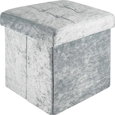 Produktbild von Intirilife Faltbarer Sitzhocker 30x30x30 cm in Samt Blaugrau - Sitzwürfel mit Stauraum und Deckel mit Samtbezug - Sitzcube Fußablage Aufbewahrungsbox Truhe Sitzbank
