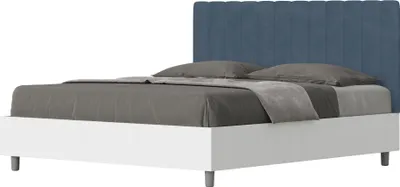Produktbild von ITYHOME - Bett ohne Lattenrost 160x200 Bettgestell Esche weiß Bett-Kopfteil mit Mikrofaserbezug Blau Kaia
