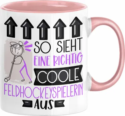 Produktbild von Feldhockeyspielerin Geschenk Tasse Geschenkidee für Feldhockeyspielerin Geburtstag Weihnachten Spruch So Sieht Eine Richtig Coole Feldhockeyspielerin Aus Kaffee-Becher  (Rosa)