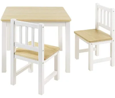 Productafbeelding van Bomi Amy Kindertafel met 2 Stoeltjes HoutNaturel Wit - Massief Grenenhout - Kindertafel en Stoeltjes - Speeltafel - Tekentafel - 3 t/m 6 Jaar
