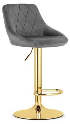 Image de Tabouret de bar pivotant Kast en velours gris et or