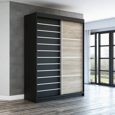 Produktbild von Schwebetürenschrank COLIN  2-türig Schrank 160 cm (Weiß, Schwarz, Sonoma)