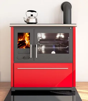 Produktbild von Küchenofen Holzherd Plamen 850 rot, rechte Version - 8 kW Dauerbrandherd