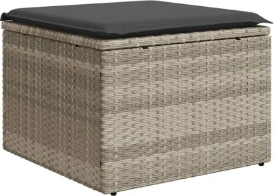 Immagine prodotto di Sgabello Giardino e Cuscino Grigio Chiaro 55x55x37cm Polyrattan