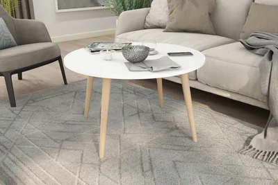 Produktbild von byLIVING Couchtisch LASSE / Melamin weiß, Buche massiv natur / D 80, H 46 cm / skandinavischer Stil