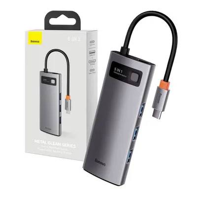 Immagine prodotto di Hub Baseus Metal Gleam 5in1, da USB-C a 3x USB 3.0 + HDMI 4K@60Hz + USB-C PD