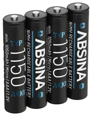 Produktbild von ABSINA 4x AAA Akku 1150 NiMH - Akkus AAA Micro mit 1,2V & min. 1050 mAh - Batterien AAA wiederaufladbar für DECT Telefon