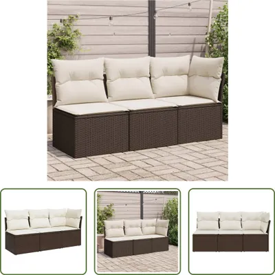 Produktbild von The Living Store Gartensofa mit Kissen 3-Sitzer Braun Poly Rattan