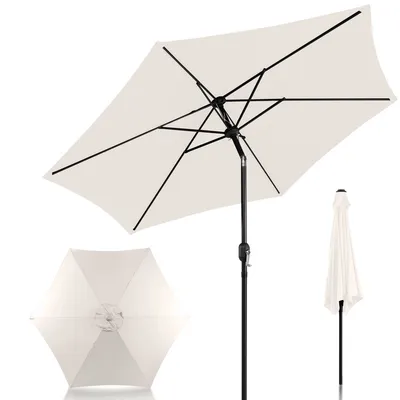 Produktbild von Lospitch 2.7m Sonnenschirm Gartenschirm Wasserabweisend Terrassenschirm UV40+ mit Handkurbel balkon Marktschirm,Beige,2.7m
