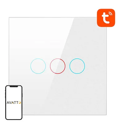 Zdjęcie produktu dla Dotykowy Włącznik Światła ZigBee Avatto LZTS02-EU-W3 Potrójny Bez Neutralnego TUYA (biały)
