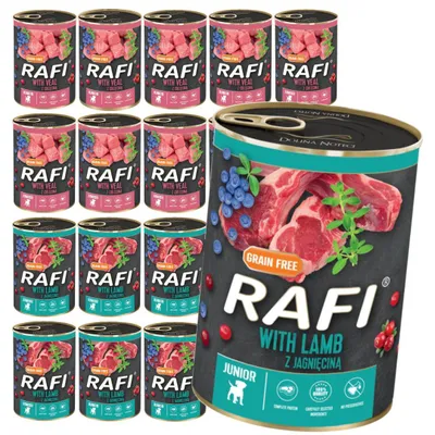 Zdjęcie produktu dla Rafi Junior Mokra Karma dla Szczeniąt 20x400g Mix Smaków Jagnięcina Cielęcina