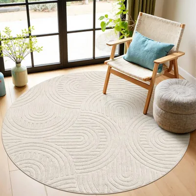 Zdjęcie produktu dla Beżowy dywan okrągły, średnica 160 cm, do salonu, w stylu skandynawskim