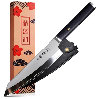 Japanisches Kochmesser 18 cm, AUS-10 Stahl, mit Lederscheide