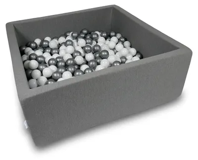 Image de Bassin de séchage 110x110x40cm gris avec 600 balles : blanc, argent