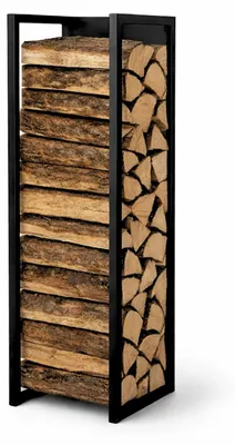 Produktbild von Kaminholzregal PHOENIX mit Rückwand für Wandmontage | für innen & außen | HxBxT 92x41x31cm | Metall | Schwarz | Holzständer Holzhalter Kaminholzständer Brennholzregal Wandregal für Feuerholz