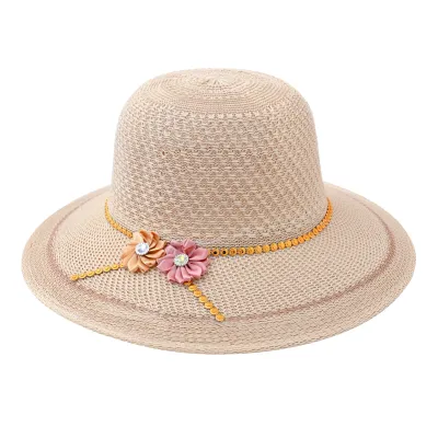 Produktbild von Sommerhut für Damen, große Krempe, atmungsaktiv, Kunstblumen-Dekor, leicht, Sonnenschutz, Anti-UV, Urlaub, Strand, Sonnenhut, Reise, Outdoor-Kappe, Kaffee