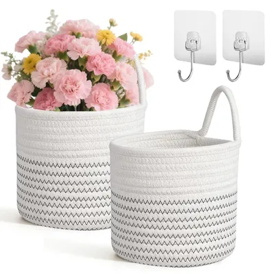 Imagen del producto de Omgoods - 2 cestas colgantes de algodón - Organizador para cocina, baño y dormitorio