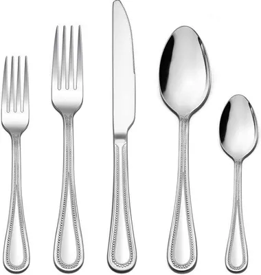 Produktbild von Unyqoos® Besteckset 30-teilig – poliertes rostfreies Edelstahlbesteck für 6 Personen, Messer mit Wellenschliff, Perlenrand-Griffe, spülmaschinenfest
