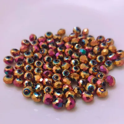 Image de Perles de verre - Type "facettes" - 60 pièces - 10 mm - Couleurs - Or, or rose, rose, bleu