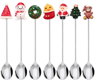 7er Set Weihnachtslöffel aus Edelstahl, 12 cm