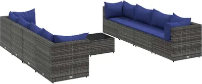 Obrázok produktu pre vidaXL 9-dielna záhradná obývacia súprava s vankúšmi Grey Poly Rattan