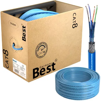 200 m CAT 8 Netzwerkkabel mit Abrollkarton und Kabelaufbau