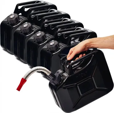 Produktbild von BW® Kraftstoffkanister Metall Benzinkanister 5x 10 Liter mit Schraubverschluss mit Ausgießer - Schwarz RAL 9005 - UN-Zulassung - Hergestellt in Europa