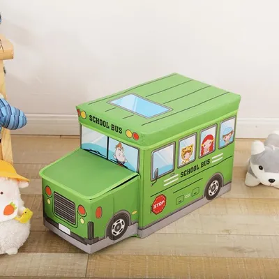 Produktbild von 360Home Kinder Faltbare Aufbewahrungsbox Auto Bus Sitzhocker Spielzeugkiste grün
