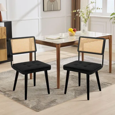 Immagine prodotto di Set di 2 moderne sedie da pranzo in stile boho, con gambe in legno – Sedia da pranzo verde per soggiorno e cucina