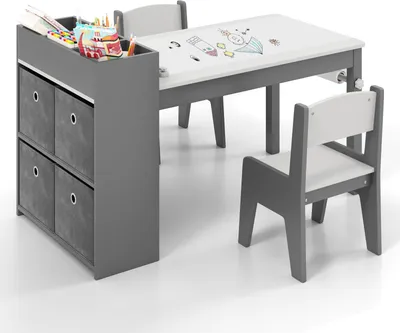 A children's art table and chair set with storage.
