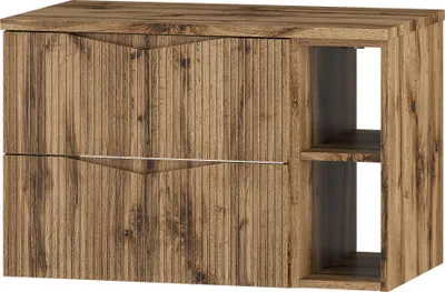 Produktbild von Badezimmer Waschtischunterschrank mit 80 cm Breite in Eiche mit gerillter Front, 2 Schubladen - CALURI-140
