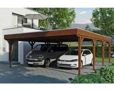 Produktbild von Doppelcarport SKAN Holz Grunewald 622 x 796 cm Nussbaum