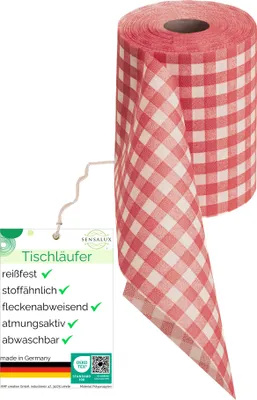 Produktbild von Sensalux NATURE Tischläufer - 0,15m x 25m Karo, Weiß-Rot