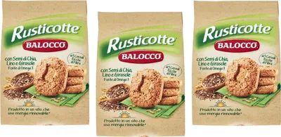 Produktbild von 3x Balocco Rusticotte Biscotti Integrali ai 5 cereali Vollkornkekse mit 5 Müsli mit Chiasamen, Leinsamen und Sonnenblumenkernen biscuits cookies 100% Italienische Kekse 700g